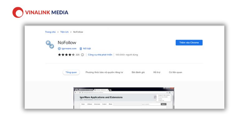 Giao diện ứng dụng Nofollow trong cửa hàng Chrome